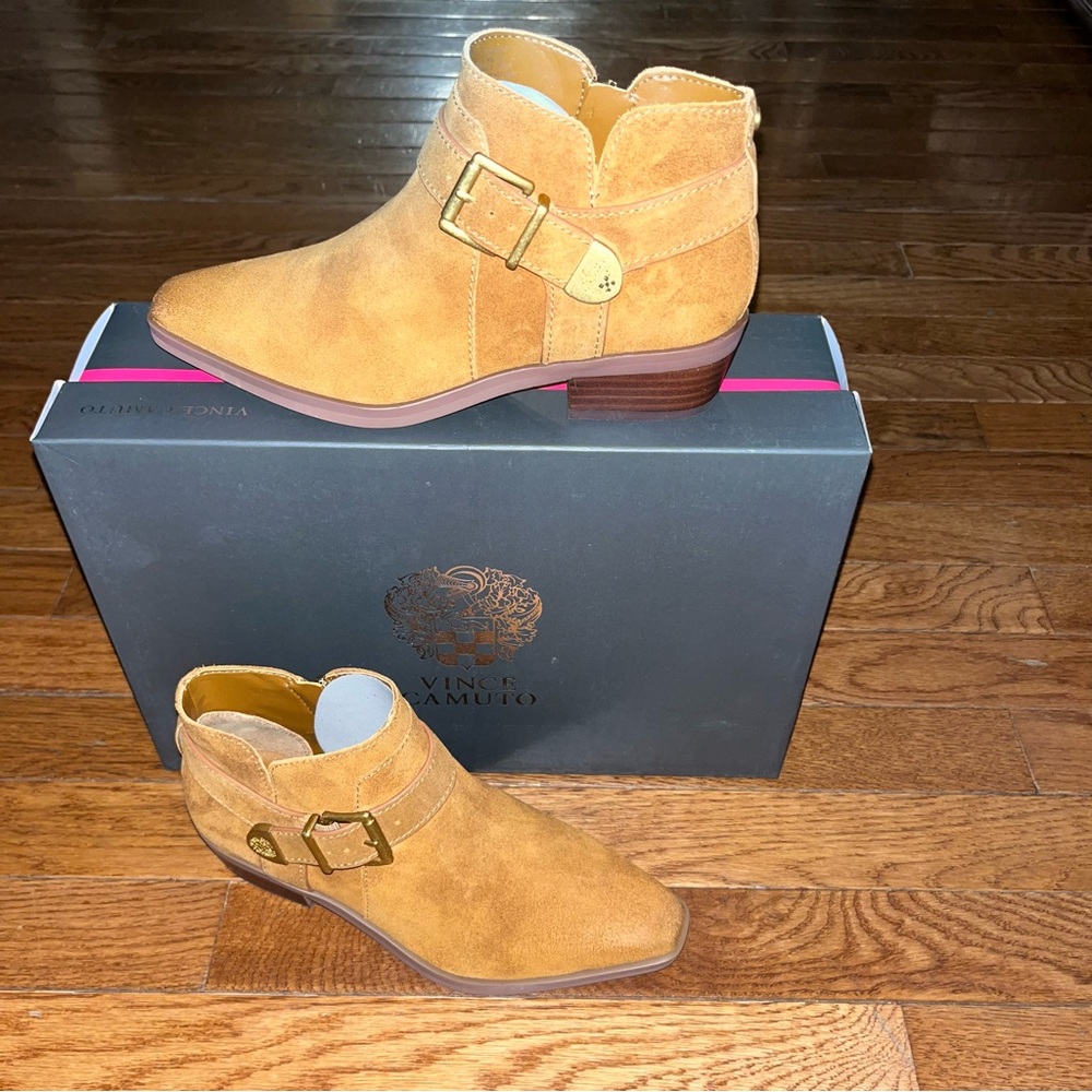 Vince Camuto Suede Maiyah Buckle Booties Golden Walnut Brown Women’s Size 5.5